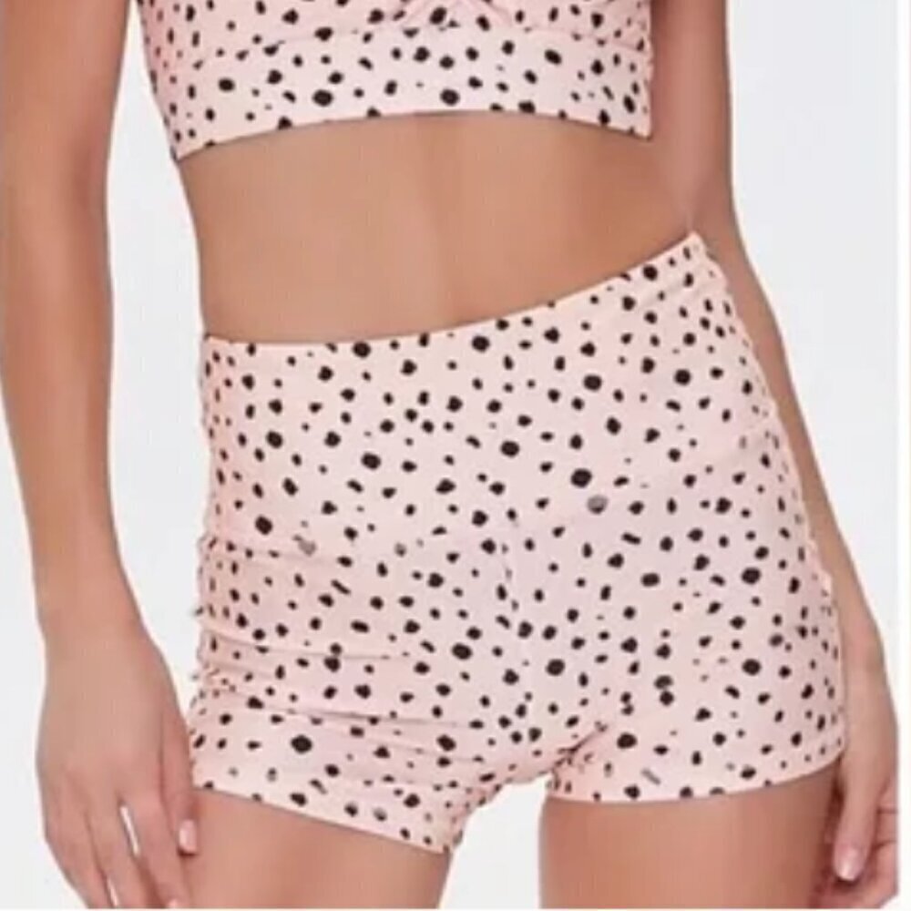 Forever 21 Women's Athletic Shorts Light Pink Black Animal Print High Waist 3"